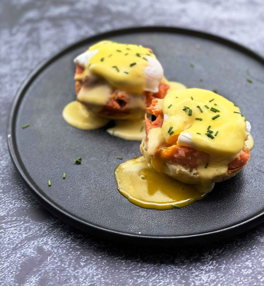 Smoked Trout Eggs Benedict • Harbor Fish Market